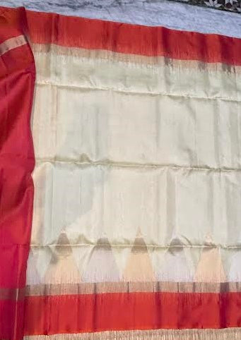 Authentic Cream &amp; Orange Kanchi Soft Silk Saree