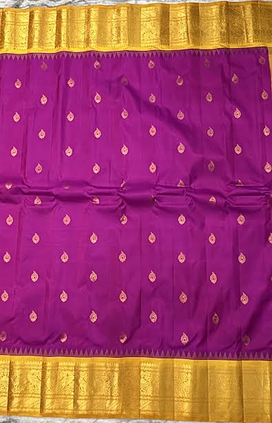 Pure Gadwal Silk Saree in Magenta and Mustard Yellow with Zari Border