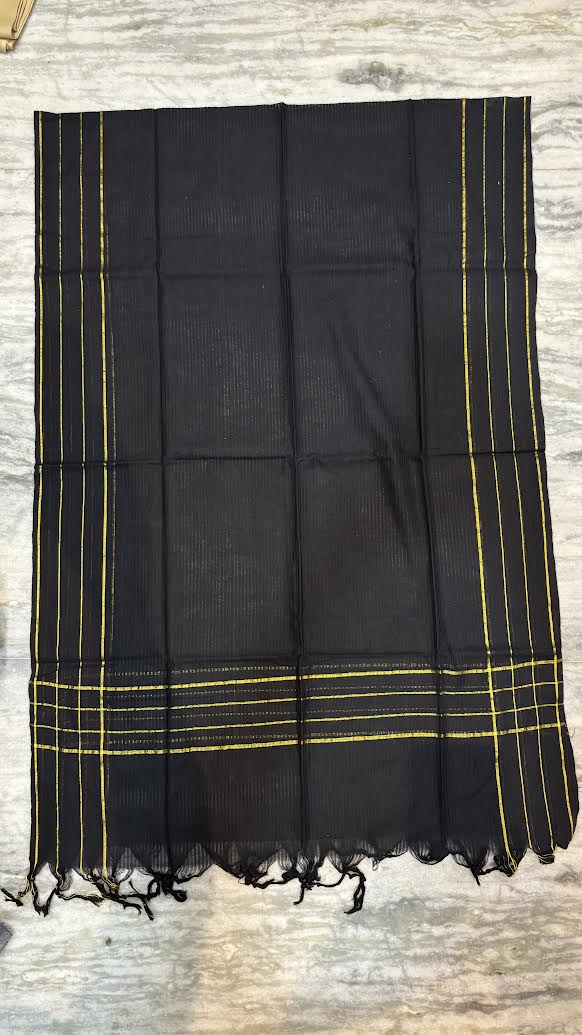 Elegant Charcoal &amp; Black Pochampally Ikkat Cotton Unstitched Suit Set