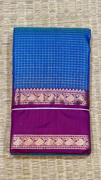 Authentic Peacock Blue &amp; Magenta Kanchipuram Pure Silk Saree