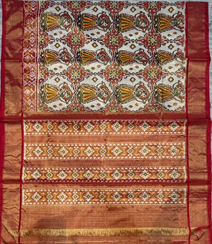 Pochampally Ikat Silk Tissue Patola Saree with Red &amp; Gold Zari Border