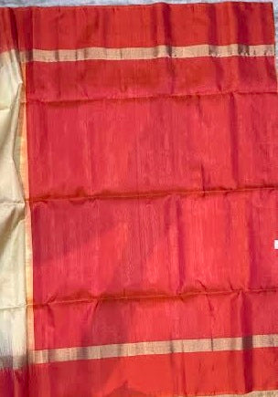 Authentic Cream &amp; Orange Kanchi Soft Silk Saree