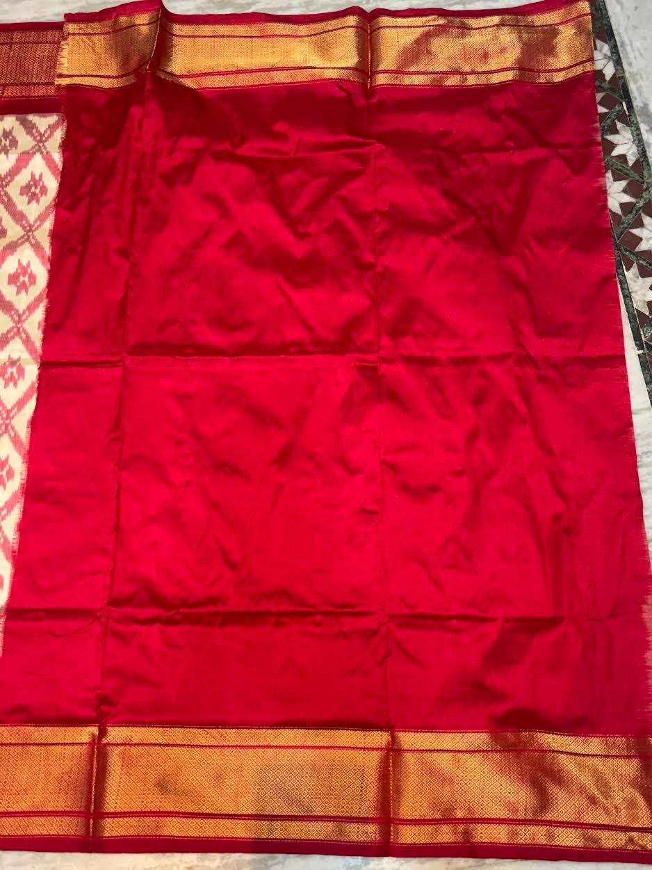 Pure Ikat Silk Patola Saree with Rich Gold Zari Border - pochampallysarees.com