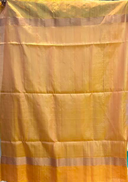 Traditional Off-White Silk Saree with Gold-Yellow Border &amp; Matching Blouse