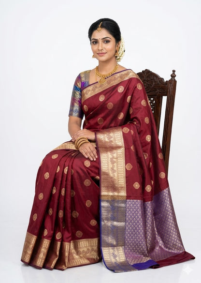 Dharmavaram Pattu Maroon Silk Woven Saree with Grand Gold Pallu