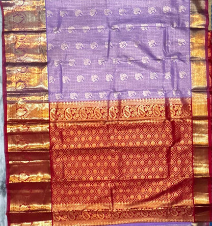 Semi Dharmavaram Silk Saree in Lavender and Deep Red with Gold Zari