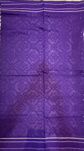 Handloom Telia Rumal Double Ikkat Cotton Saree in Royal Purple &amp; White