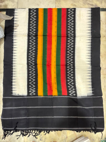 Pure Handloom Double Ikkat Cotton Dress Material Set with Contrast Dupatta d28