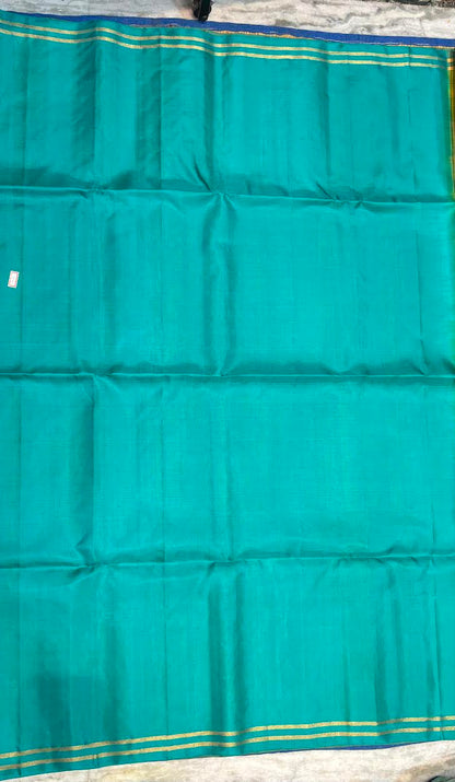 Silk Mark Certified Mustard Yellow &amp; Teal Kanchi Soft Silk Saree with Brocade Pallu