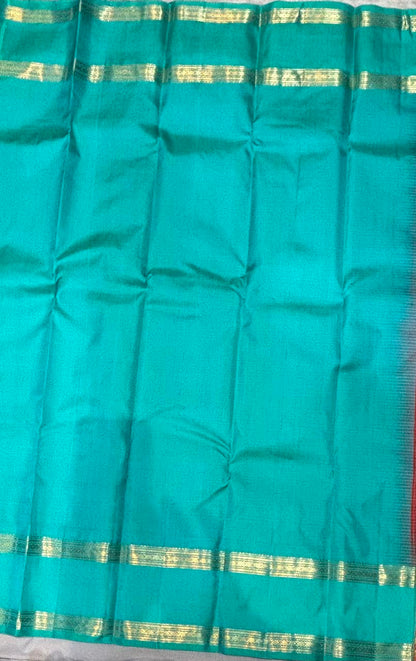 Kanchipuram Silk Saree with Traditional Checks &amp; Zari Border