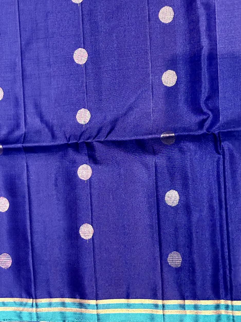 Royal Blue Kanchipuram Soft Silk Saree with Contrast Teal Zari Pallu (Silk Mark Certified)