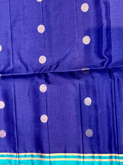 Royal Blue Kanchipuram Soft Silk Saree with Contrast Teal Zari Pallu (Silk Mark Certified)