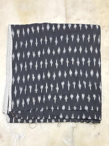 Monochrome Jet Black &amp; Off-White Handloom Double Ikkat Cotton Dress Material Set with Temple Border Dupatta-d40