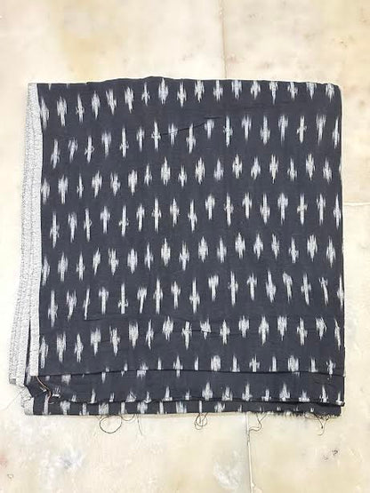 Monochrome Jet Black &amp; Off-White Handloom Double Ikkat Cotton Dress Material Set with Temple Border Dupatta-d40