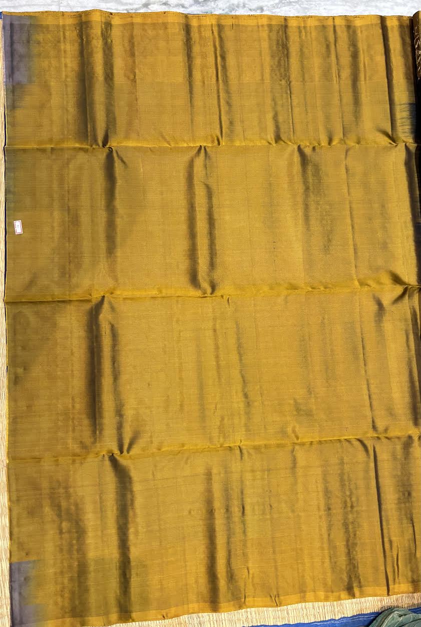 Royal Blue &amp; Mustard Gold Kanchi Pattu Soft Silk Saree (Silk Mark Certified)