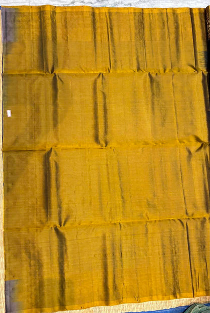 Royal Blue &amp; Mustard Gold Kanchi Pattu Soft Silk Saree (Silk Mark Certified)