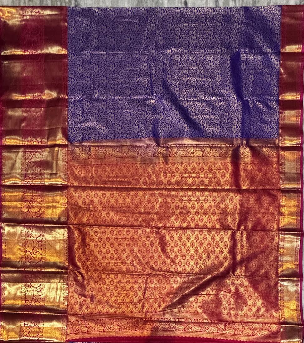Voilet Semi Dharmavaram Silk Saree with Mejenta Pink Rich Zari Pallu &amp; Border