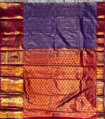 Voilet Semi Dharmavaram Silk Saree with Mejenta Pink Rich Zari Pallu &amp; Border