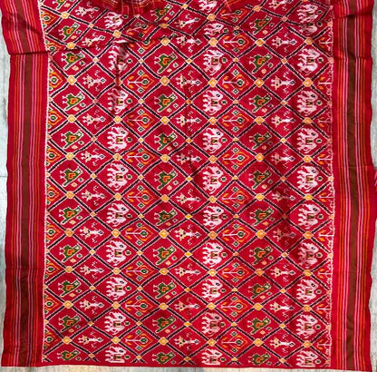 Pure Pochampally Ikkat Silk Patola Saree in Crimson Red