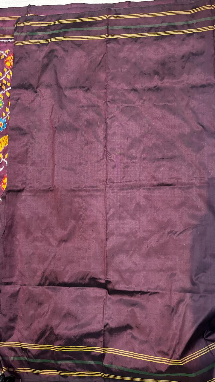 Traditional Deep Plum Ikkat Patola Silk Saree featuring Animal Motifs