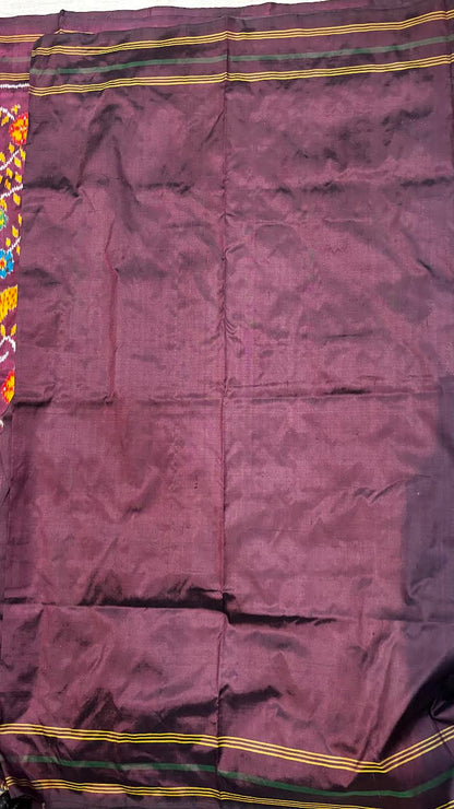 Traditional Deep Plum Ikkat Patola Silk Saree featuring Animal Motifs