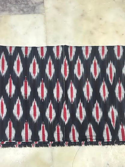 Jet Black &amp; Off-White Handloom Double Ikkat Cotton Dress Material Set with Magenta Piping Dupatta - d31