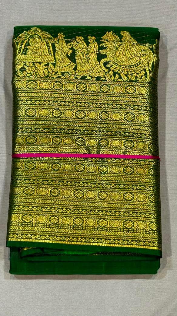 Traditional Emerald Green Pure Kanchi Pattu Saree with Gold Zari - pochampallysarees.com