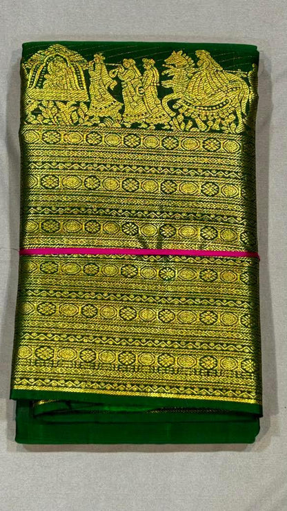 Traditional Emerald Green Pure Kanchi Pattu Saree with Gold Zari - pochampallysarees.com