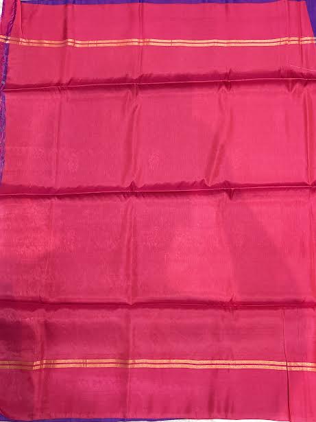 Royal Blue Soft Silk Saree with Contrast Rani Pink Zari Pallu and Purple Border