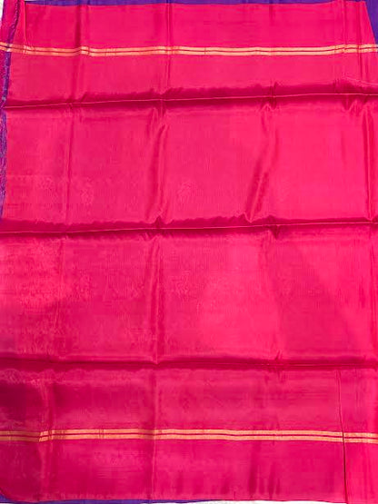 Royal Blue Soft Silk Saree with Contrast Rani Pink Zari Pallu and Purple Border