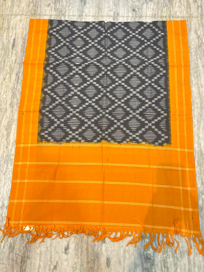 Pure Cotton Double Ikat Kurta Set with Mustard Yellow Zig-Zag Pattern &amp; Dupatta -D1