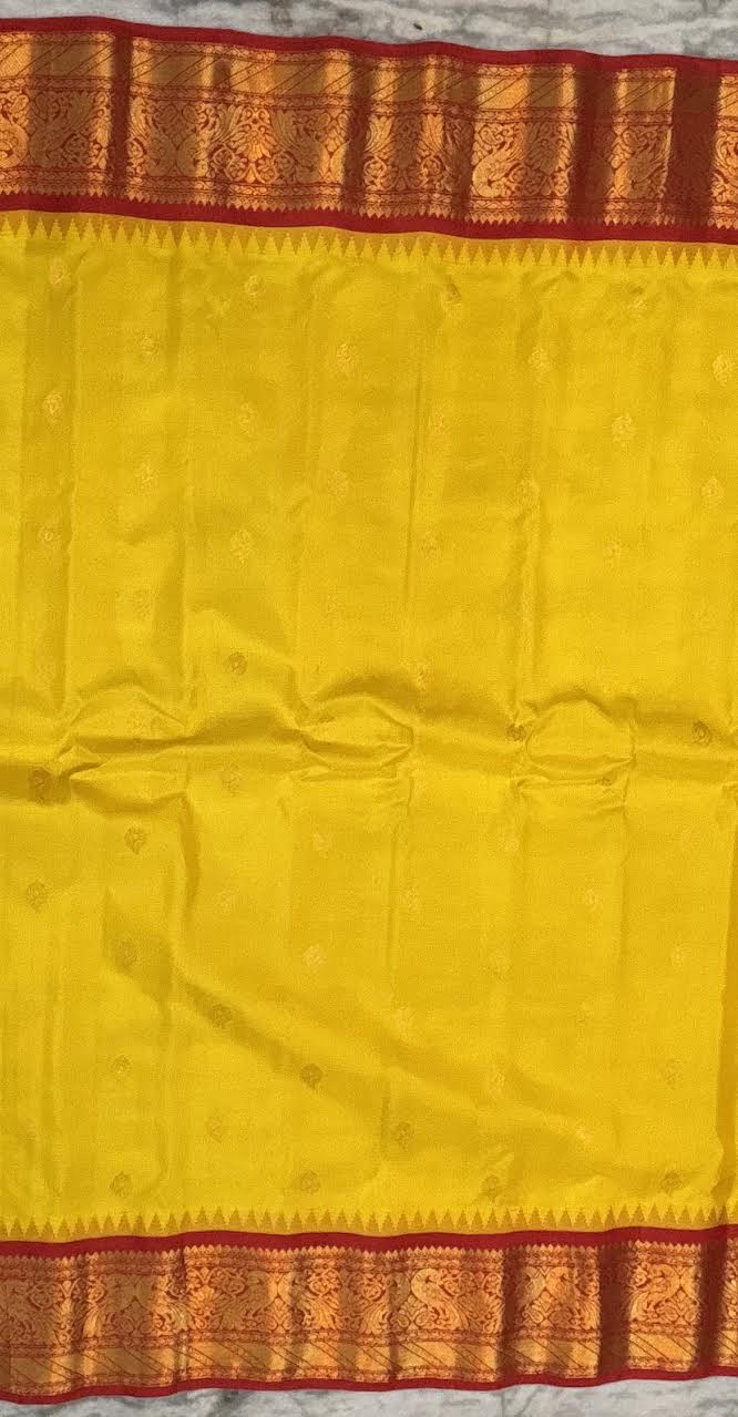 Pure Yellow &amp; Red Gadwal Silk Saree | Silk Mark Certified-g113
