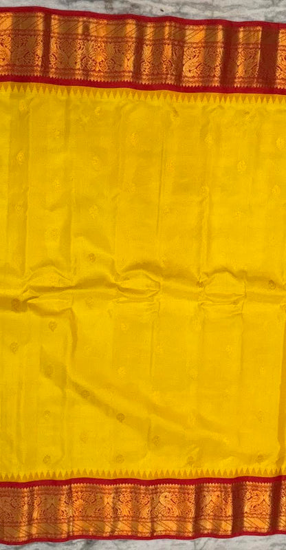 Pure Yellow &amp; Red Gadwal Silk Saree | Silk Mark Certified-g113