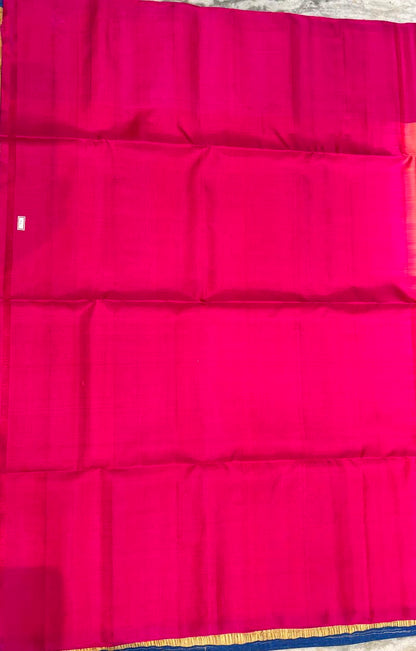 Coral Peach &amp; Rani Pink Kanchipuram Soft Silk Saree (Silk Mark Certified)