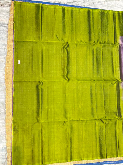 Pure Kanchi Pattu Soft Silk Saree in Lavender Mauve with Olive Green Zari Pallu (Silk Mark Certified)