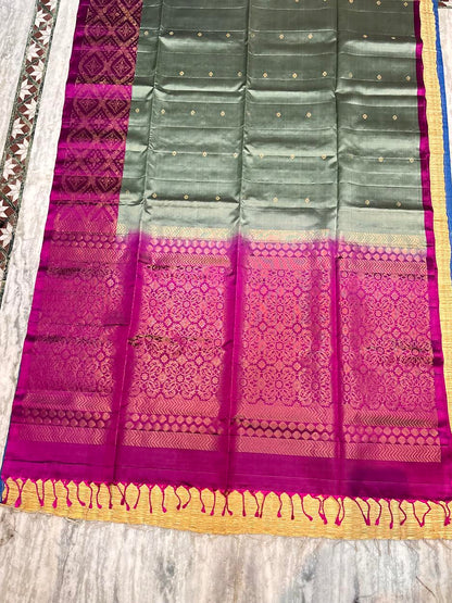 Kanchi soft silk saree Middle Gray Border Pink With Silk Mark