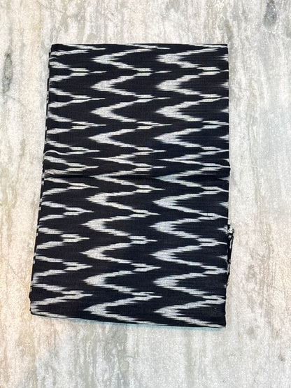 DOUBLE IKAT COTTON BLACK WITH YELLOW COLOR DRESS MATERIAL - C48