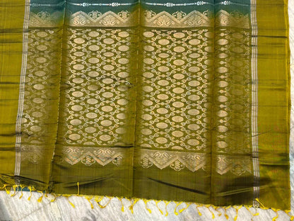 Premium Pure Soft Silk Saree in Teal Green with Olive Zari Brocade Pallu | Traditional Festive &amp; Wedding Wear - pochampallysarees.com