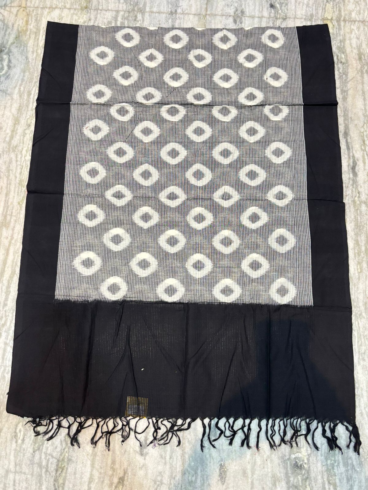 Pochampally Double Ikkat Cotton Suit Black Pant Set B42