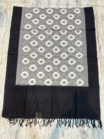 Pochampally Double Ikkat Cotton Suit Black Pant Set B42