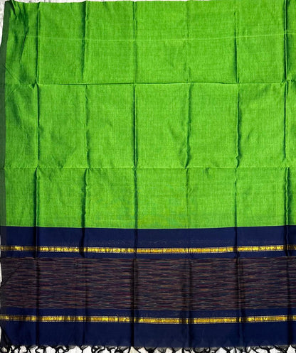 Navy Blue Handloom-Look Kurta Set with Ikat Border, Green Pants &amp; Dupatta (Set of 3)