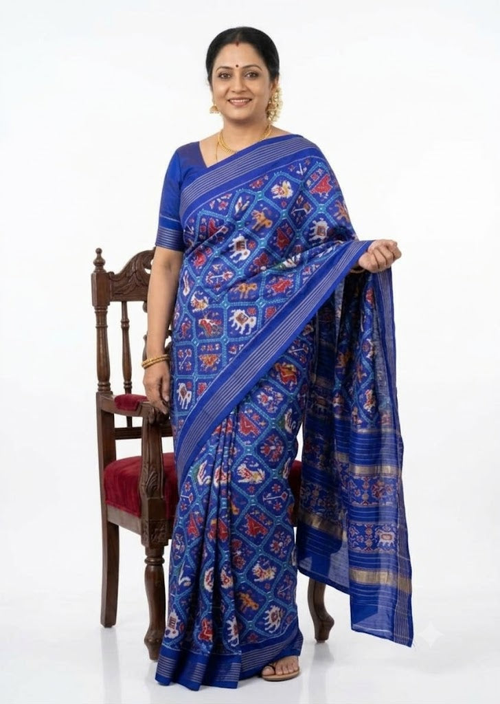 Royal Blue Pure Silk Patola Saree – Traditional Handwoven Ikkat Silk