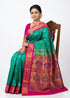 Authentic Teal Green Gadwal Silk Saree with Magenta Peacock Pallu - pochampallysarees.com