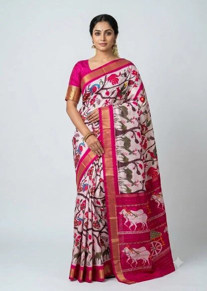 Authentic Pure Silk Patola Saree Original Cream Red