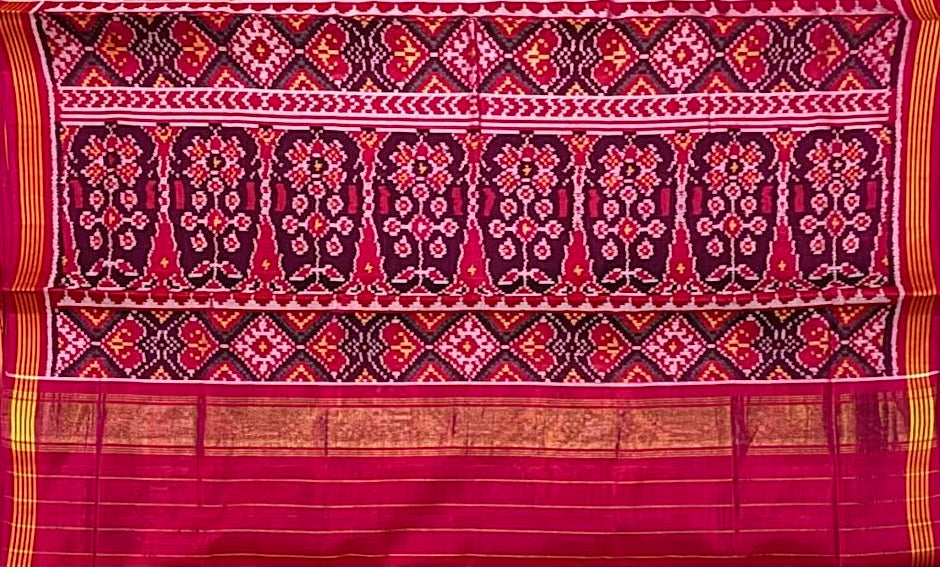 Pure Real Patola Silk Saree in Magenta with Traditional Elephant &amp; Floral Motifs