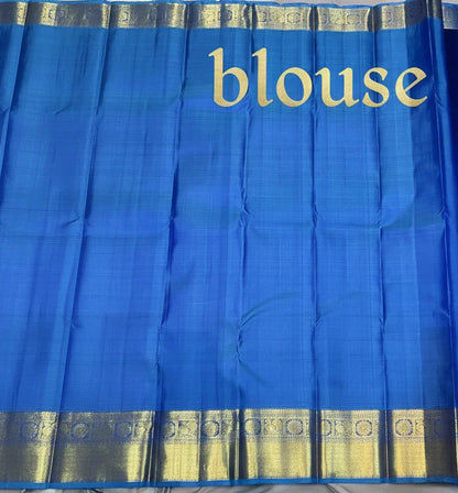 Royal Blue Pure Kanchipuram Silk Saree with Sky Blue Zari Pallu | Handwoven Kanchi Pattu - pochampallysarees.com