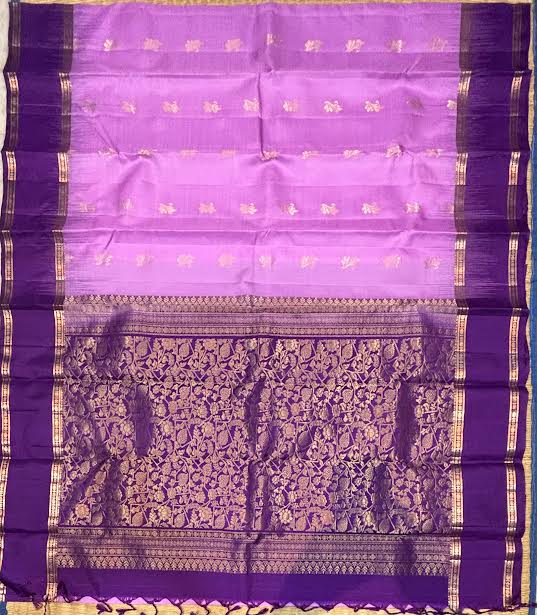 Pink &amp; Deep Purple Kanchipuram Silk Saree with zari Pallu
