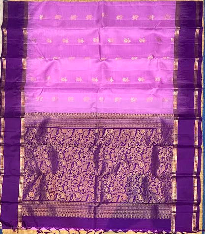 Pink &amp; Deep Purple Kanchipuram Silk Saree with zari Pallu