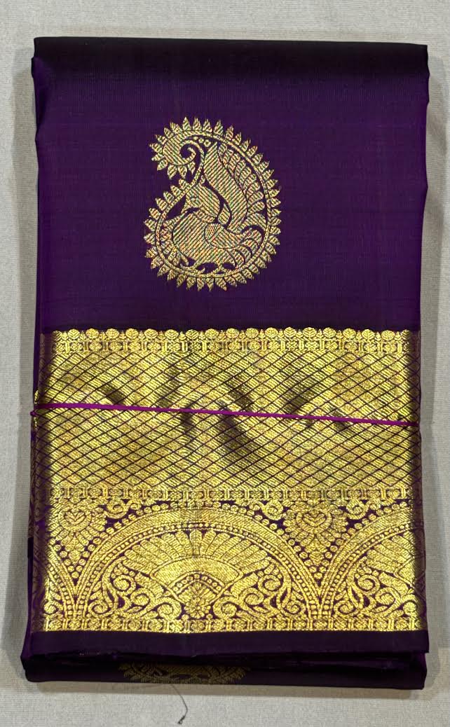 Elegant Purple Pure Kanchipuram Pattu Silk Saree with Gold Zari