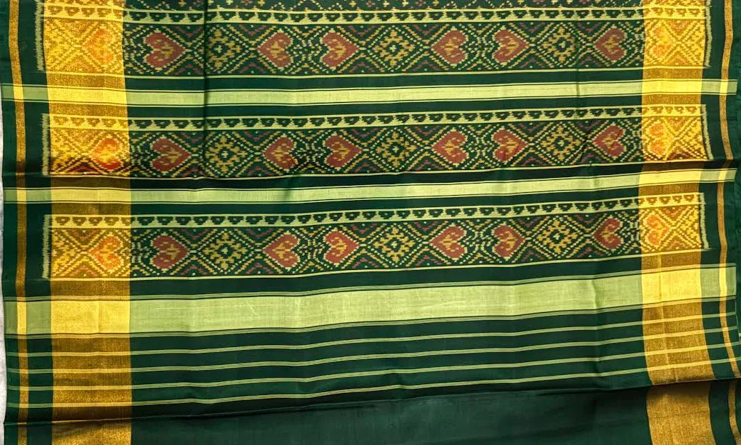 Authentic Pure Green Patola Silk Saree with Traditional Motifs &amp; Zari Border